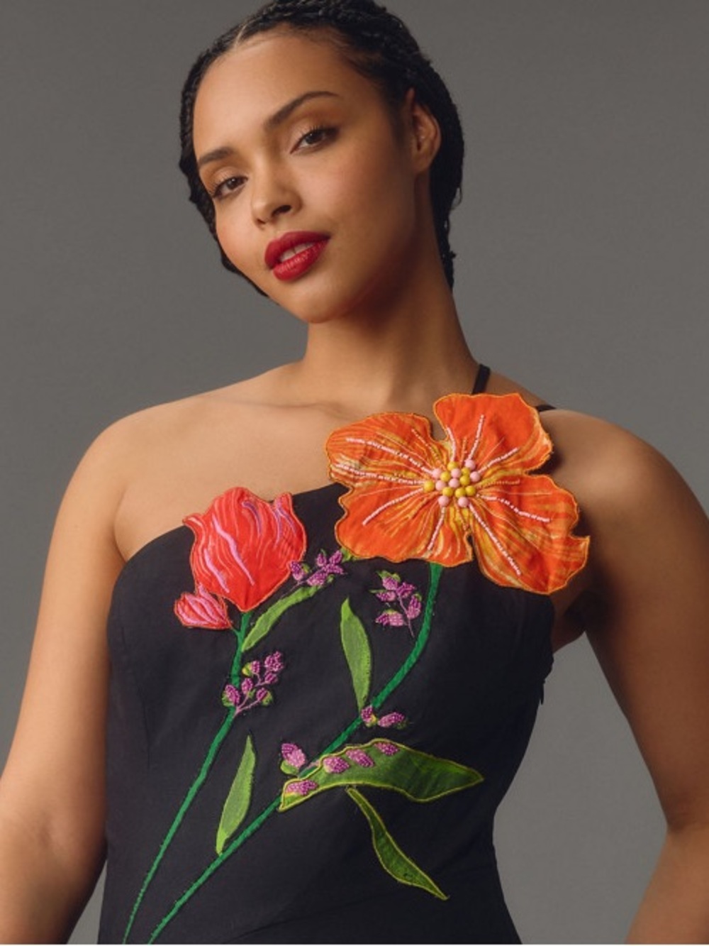 Anthropologie X Yukiko Noritake 3D appliqué Floral Asymmetrical Dress size large